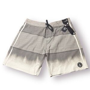 Volcom Gray Striped Board Shorts‎ Size 33" 4 Way Stretch Trunks Swim BNWT